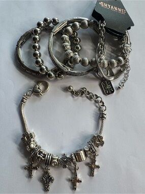 Shyanne Silver Multi-Style Cross Charm Bracelet Set